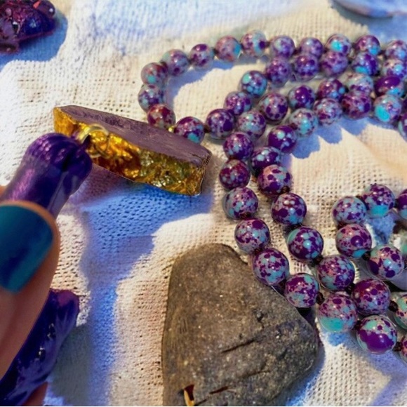 IMPERIAL JASPER NECKLACE W AMETHYST DRUZE/GOLD  PENDANT - Picture 4 of 8